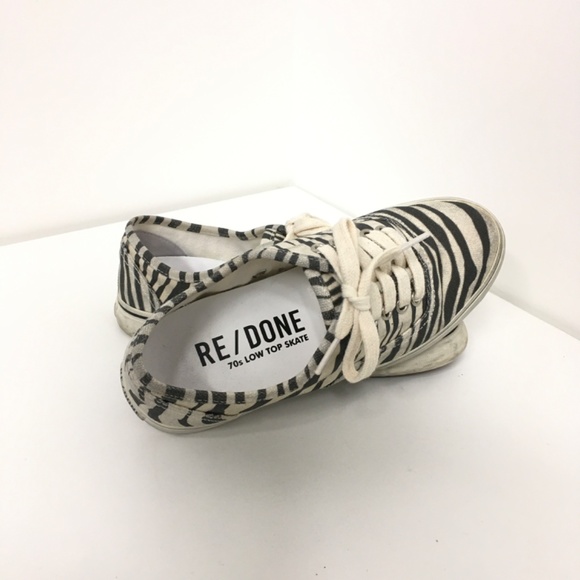 RE/DONE 70s Low Top Skate Canvas Zebra Print Sneakers Size EU 37 - Picture 3 of 9